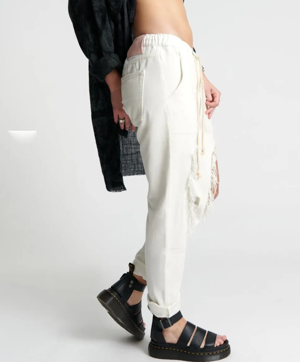 Denim Jeans|ONE TEASPOON Soft White Shabbies Drawstring Boyfriend Jeans