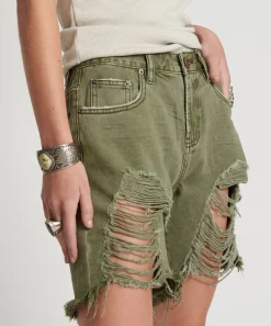 Denim Shorts|ONE TEASPOON St Khaki Stevies High Waist Long Length Boyfriend