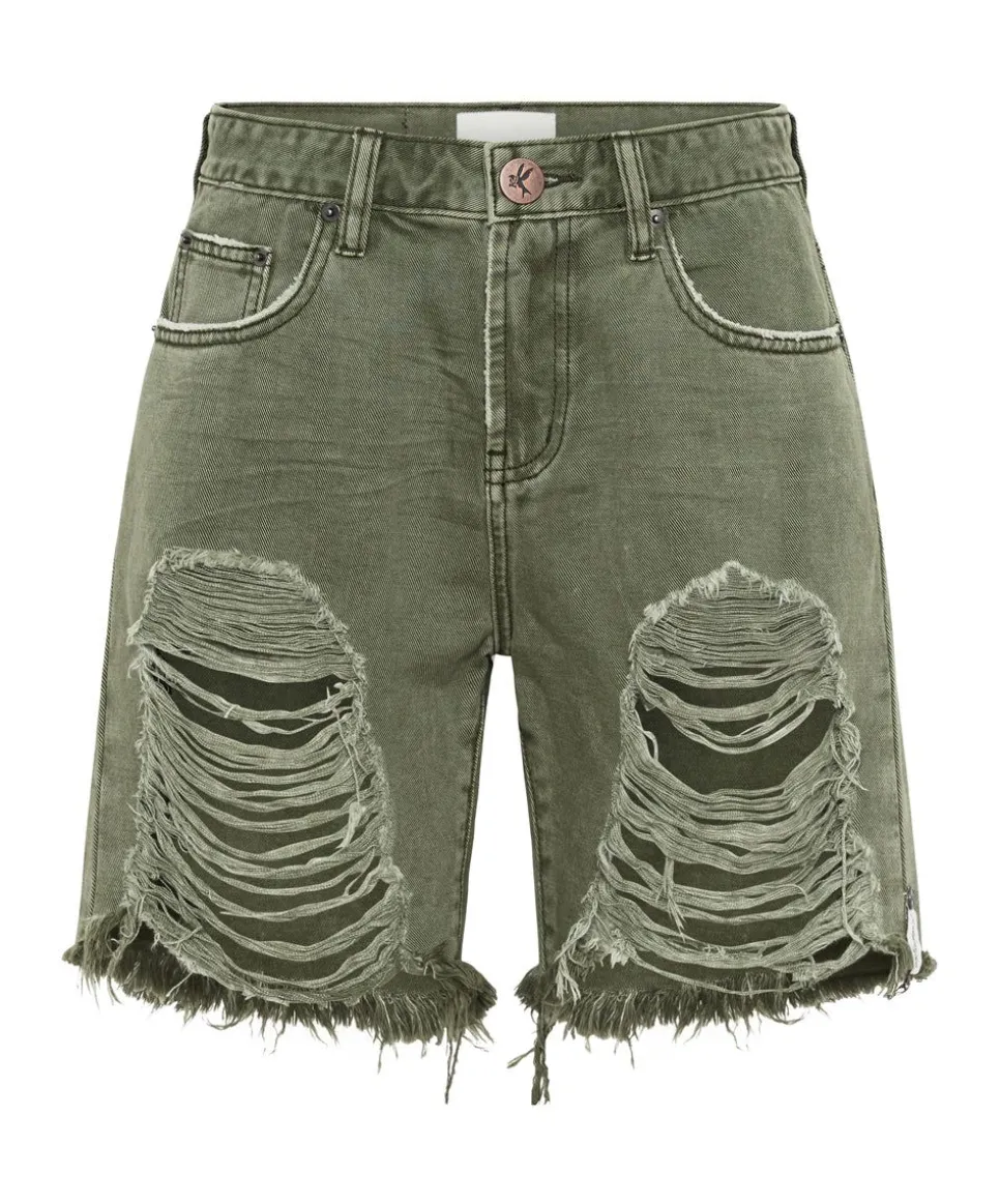 Denim Shorts|ONE TEASPOON St Khaki Stevies High Waist Long Length Boyfriend