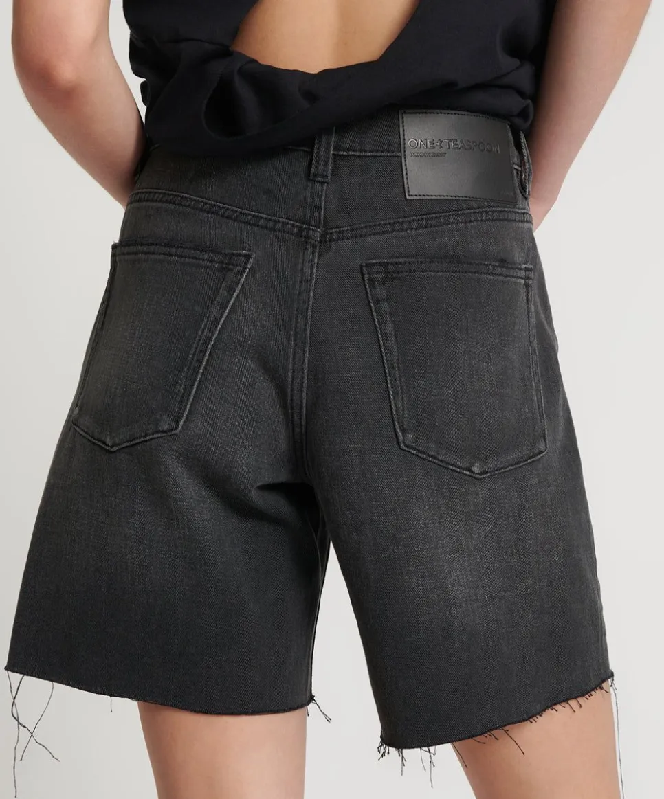 Denim Shorts|ONE TEASPOON Storm Grey Jackson Mid Waist Wide Leg Shorts