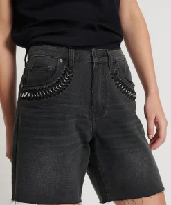 Denim Shorts|ONE TEASPOON Storm Grey Jackson Mid Waist Wide Leg Shorts