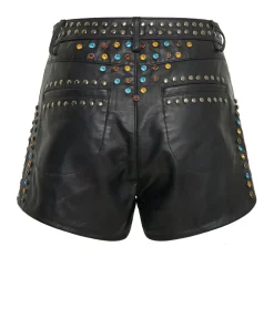 Bottoms|ONE TEASPOON Studded Jewel High Waist Leather Shorts
