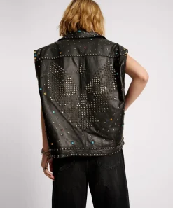 Leather Jackets|ONE TEASPOON Studded Jewel Leather Eagle Punk Sleeveless Jacket