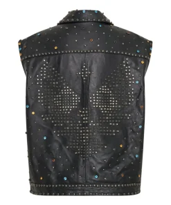Leather Jackets|ONE TEASPOON Studded Jewel Leather Eagle Punk Sleeveless Jacket