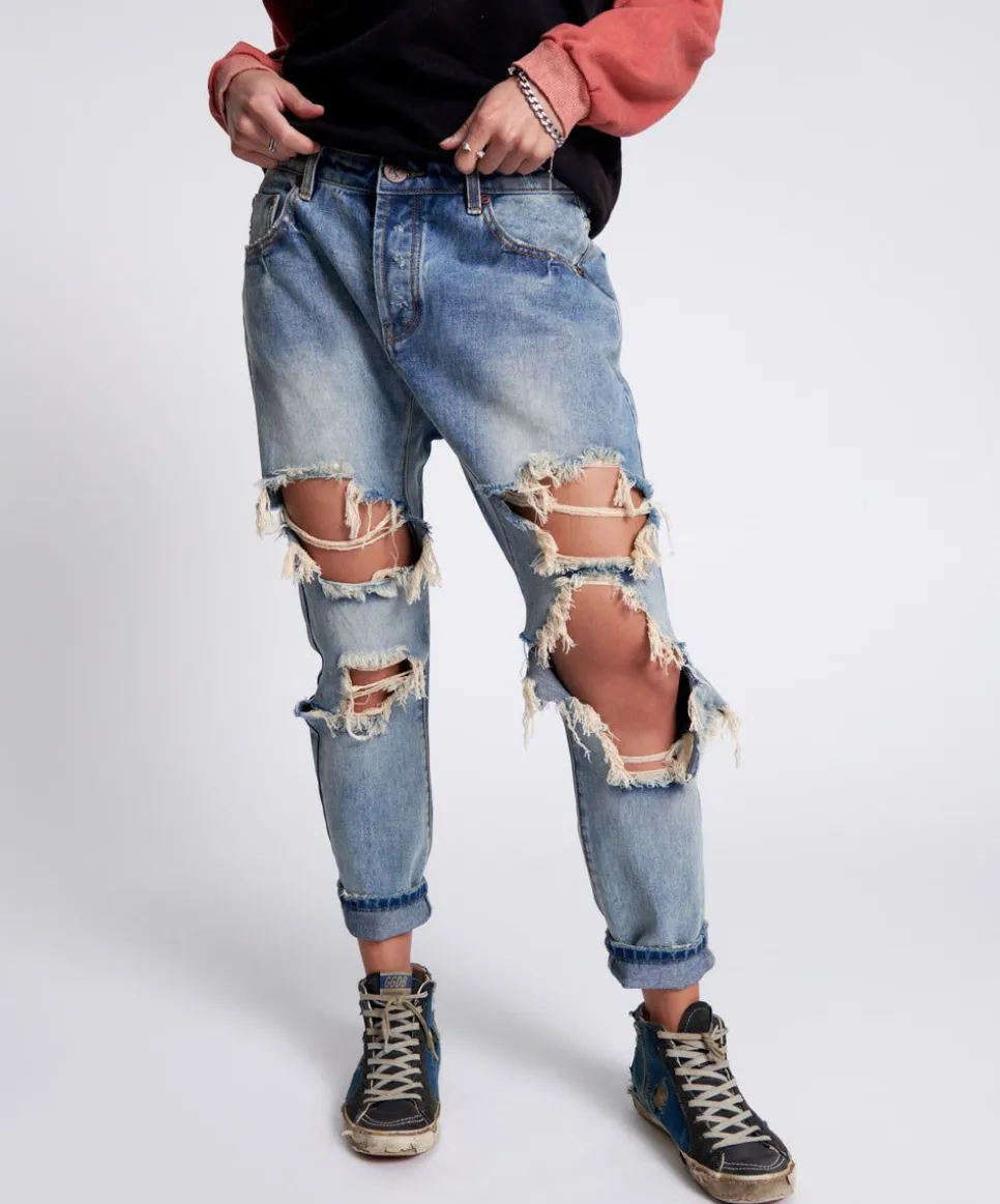 Denim Jeans|ONE TEASPOON Sunbleach Blue Saints Boyfriend Jeans
