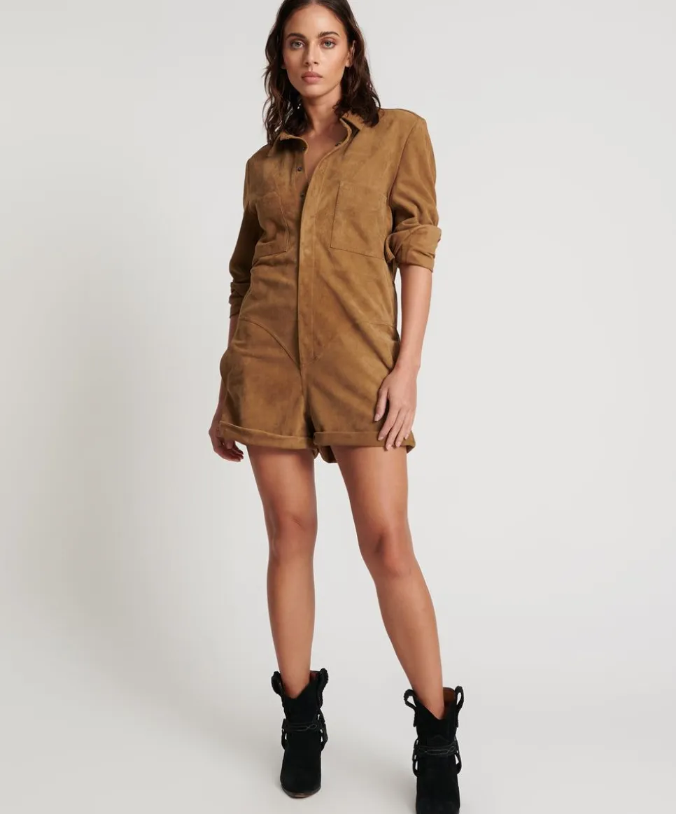 Denim Jumpsuits|ONE TEASPOON Tan Suede Prophecy Jumpsuit