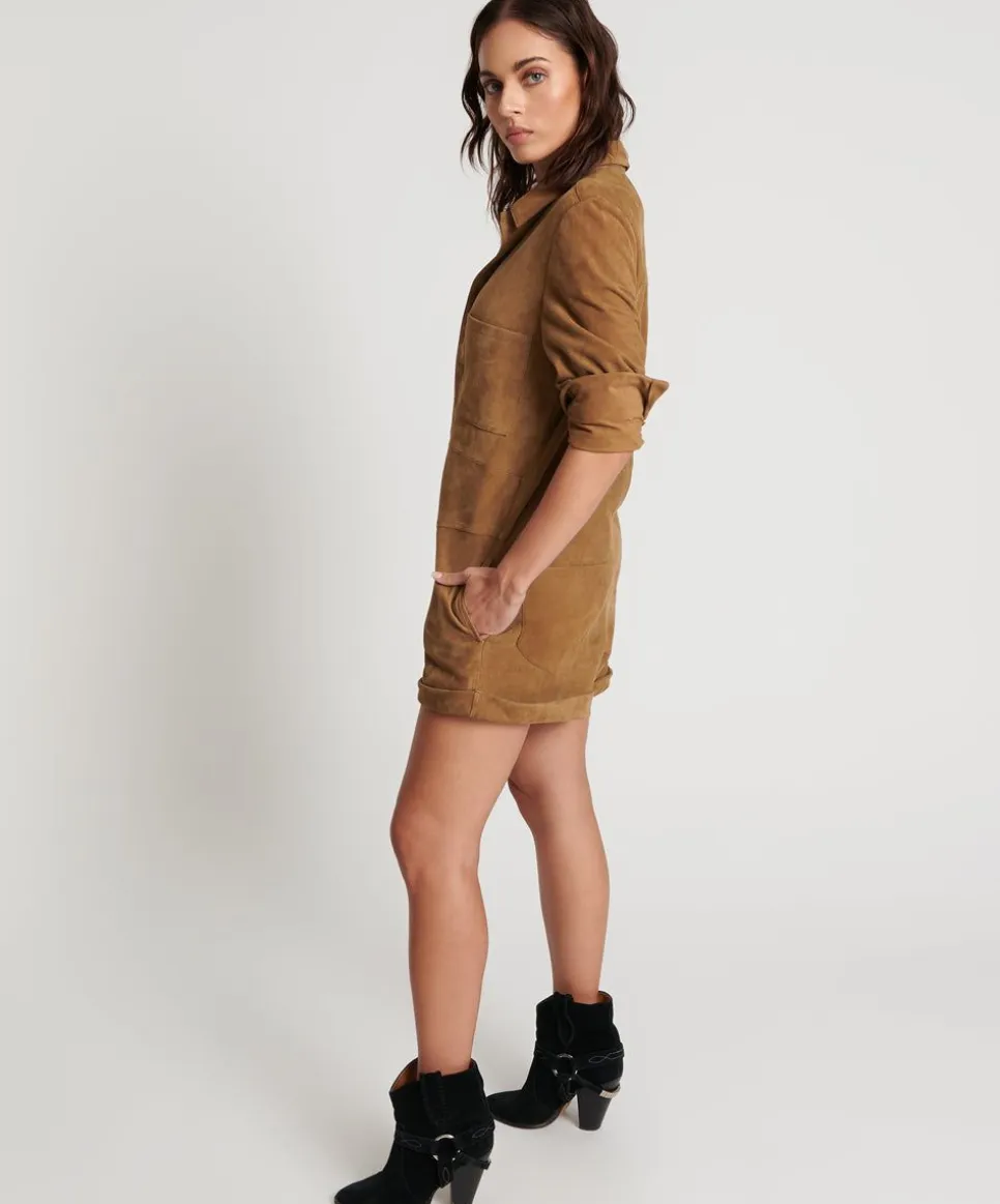 Denim Jumpsuits|ONE TEASPOON Tan Suede Prophecy Jumpsuit