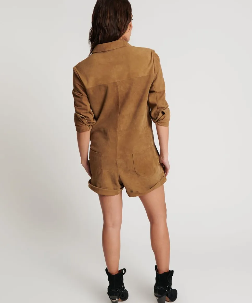 Denim Jumpsuits|ONE TEASPOON Tan Suede Prophecy Jumpsuit