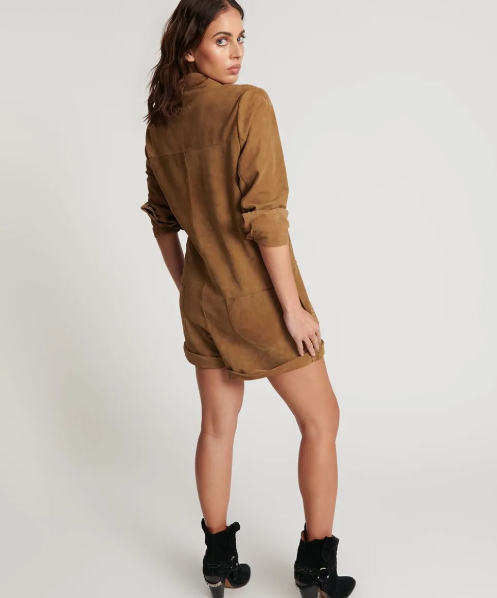 Denim Jumpsuits|ONE TEASPOON Tan Suede Prophecy Jumpsuit