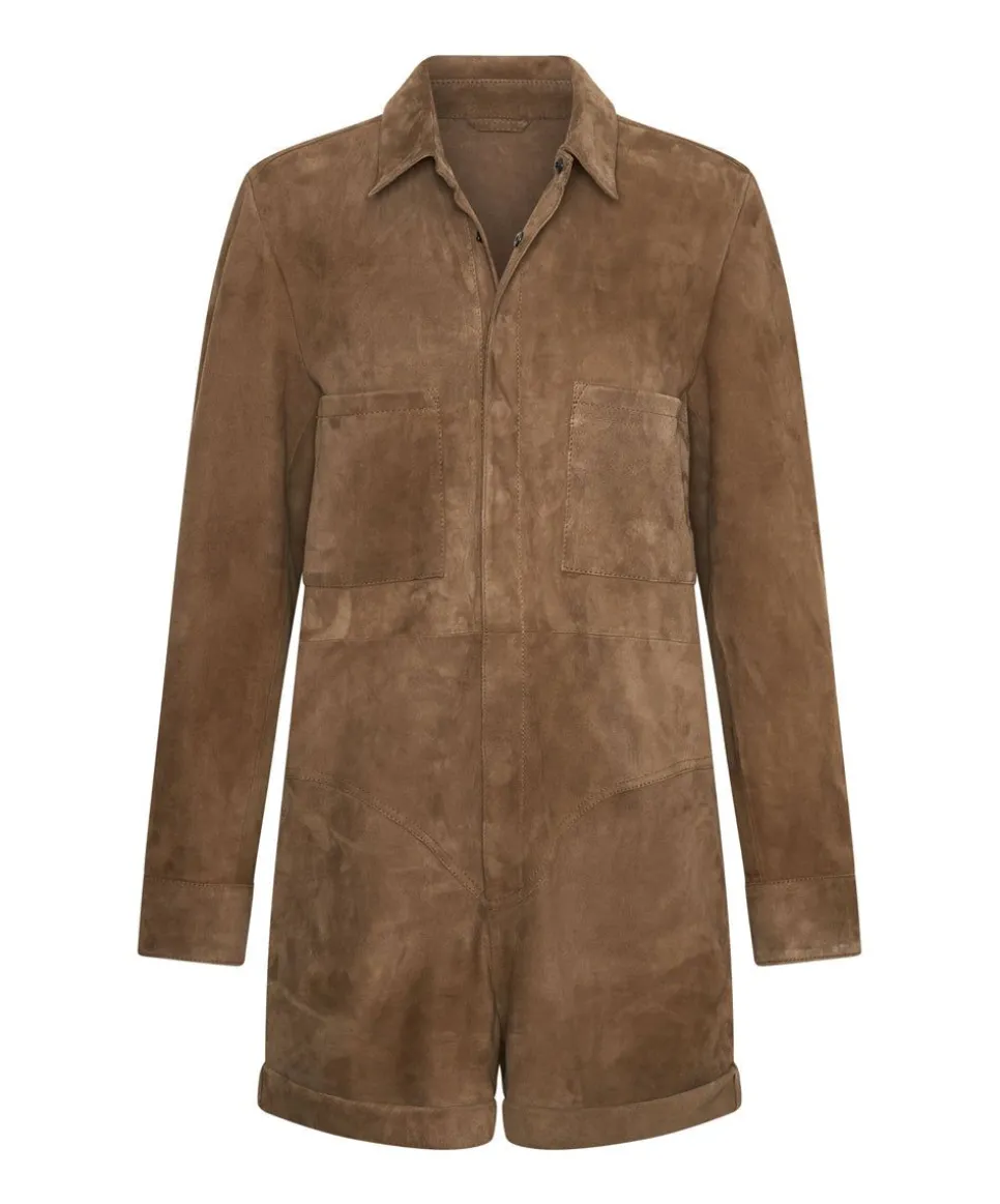 Denim Jumpsuits|ONE TEASPOON Tan Suede Prophecy Jumpsuit