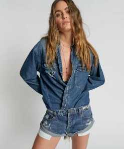 Denim Shorts|ONE TEASPOON Used Blue Bandits Low Waist Denim Shorts