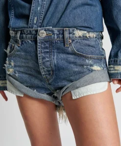 Denim Shorts|ONE TEASPOON Used Blue Bandits Low Waist Denim Shorts