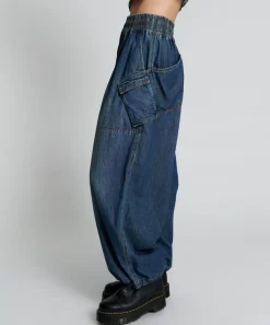 Bottoms|ONE TEASPOON Used Blue Denim Parachute Pants