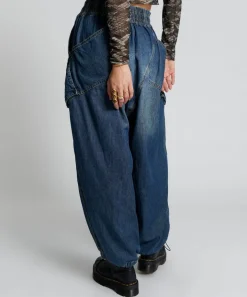 Bottoms|ONE TEASPOON Used Blue Denim Parachute Pants
