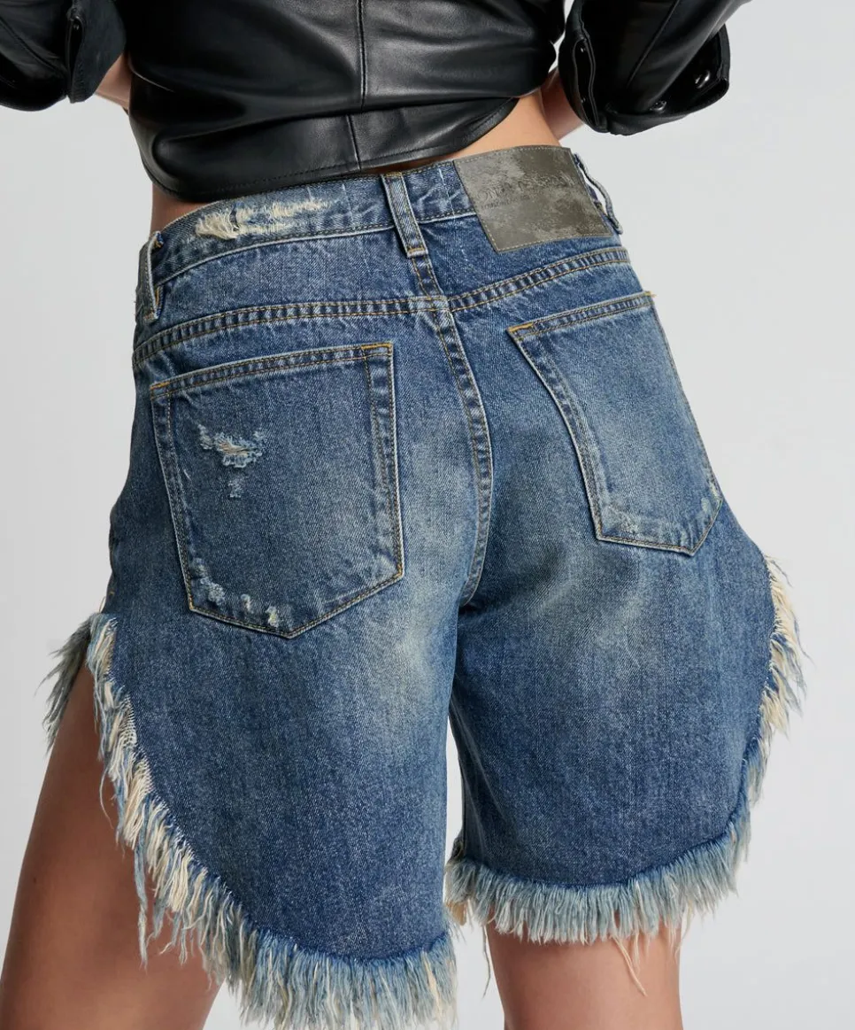 Denim Shorts|ONE TEASPOON Used Blue Frankies Long Length Denim Shorts