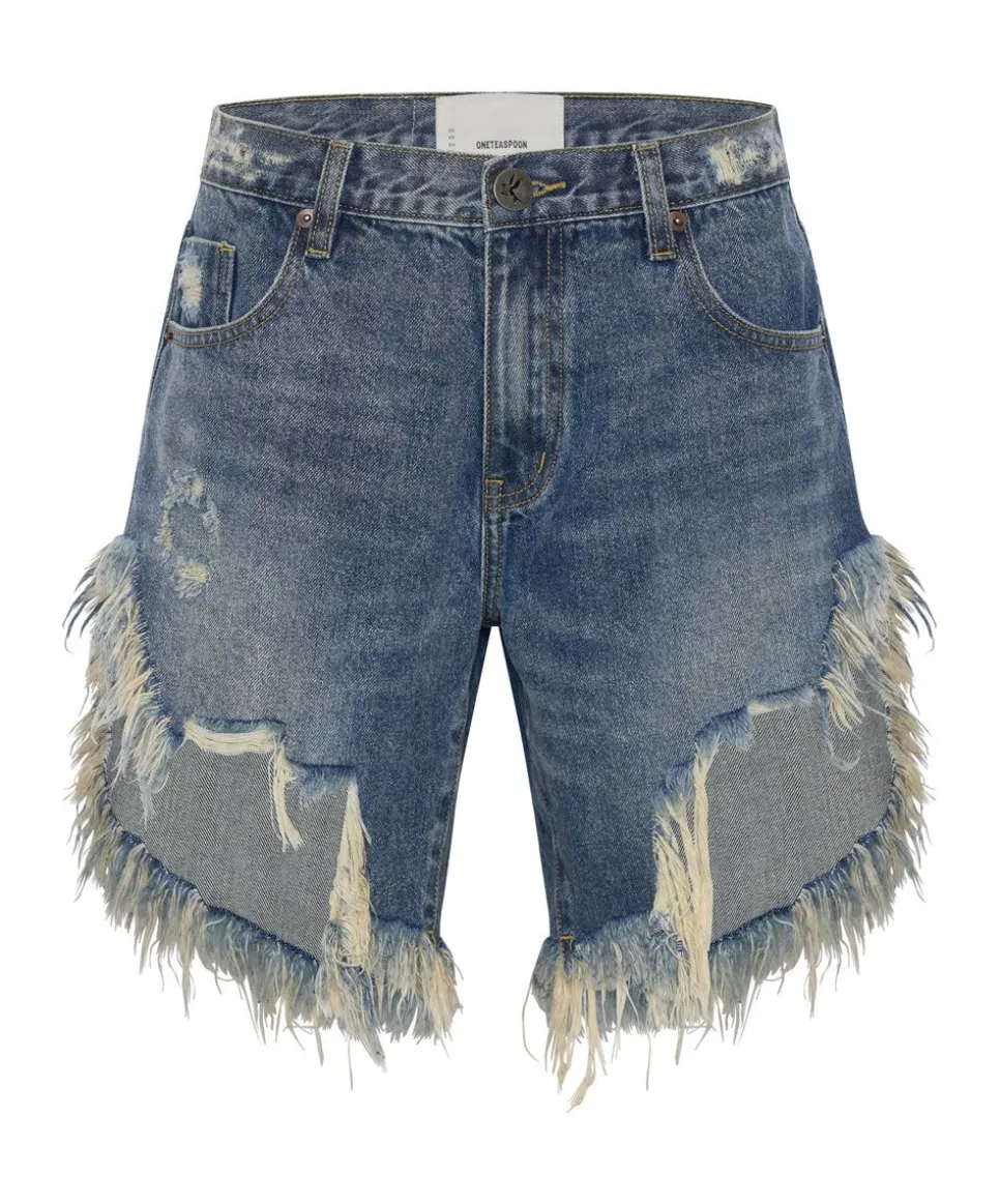 Denim Shorts|ONE TEASPOON Used Blue Frankies Long Length Denim Shorts