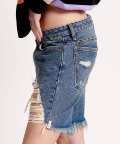 Denim Shorts|ONE TEASPOON Used Blue Stevies Long Length Boyfriend Shorts