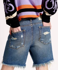 Denim Shorts|ONE TEASPOON Used Blue Stevies Long Length Boyfriend Shorts
