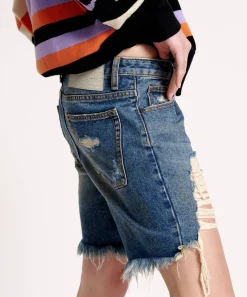 Denim Shorts|ONE TEASPOON Used Blue Stevies Long Length Boyfriend Shorts
