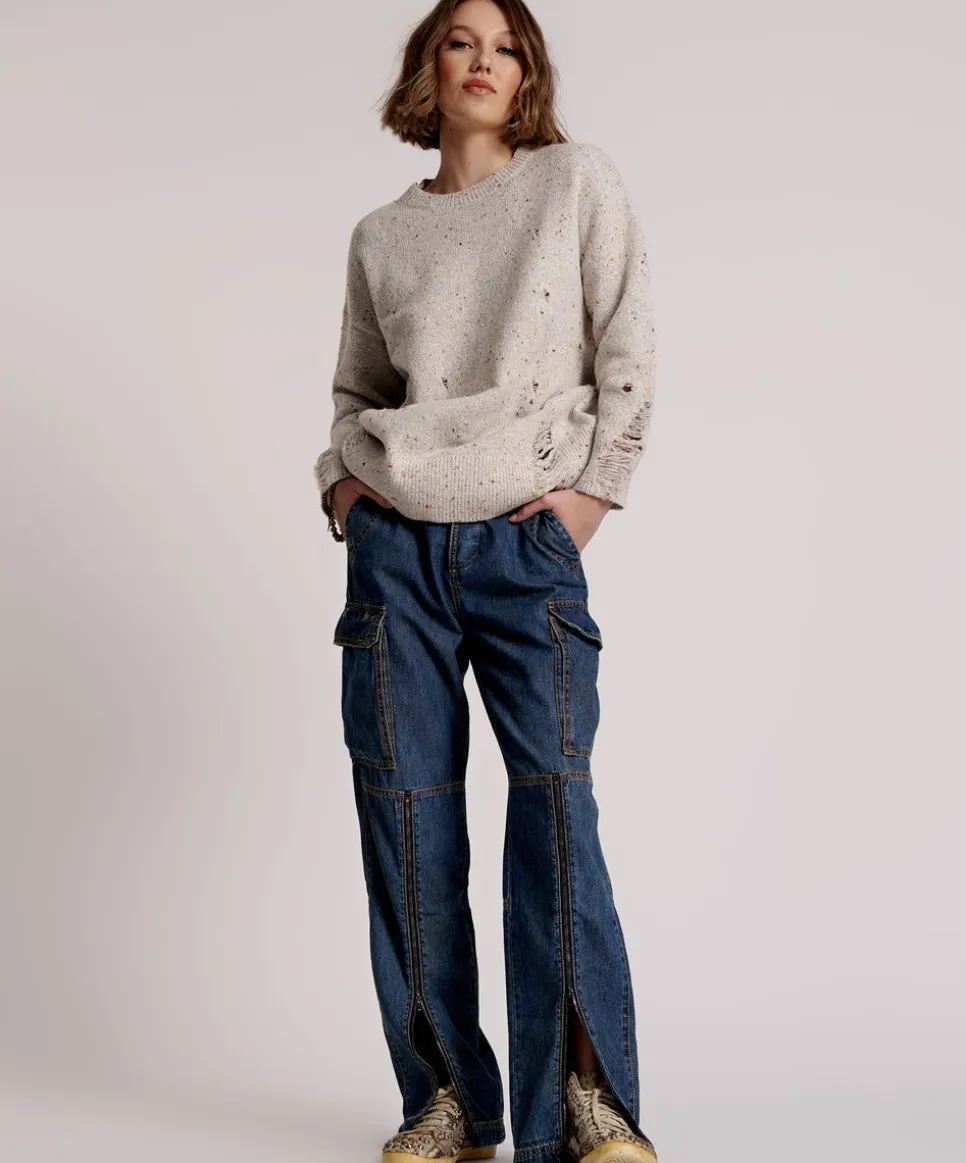 Denim Jeans|ONE TEASPOON Used Blue Zipped Cargo Motion Jeans