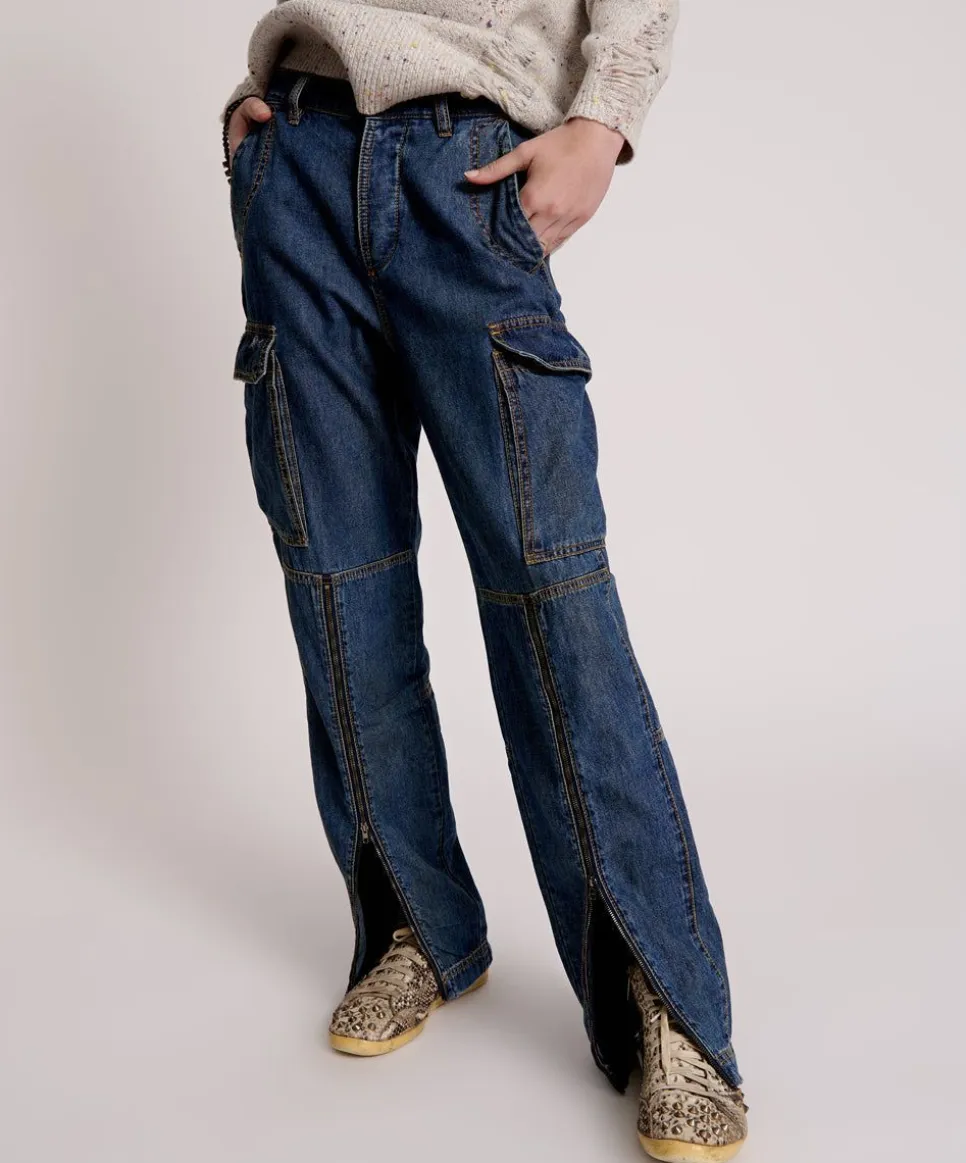 Denim Jeans|ONE TEASPOON Used Blue Zipped Cargo Motion Jeans