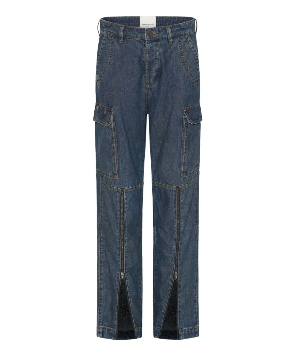 Denim Jeans|ONE TEASPOON Used Blue Zipped Cargo Motion Jeans