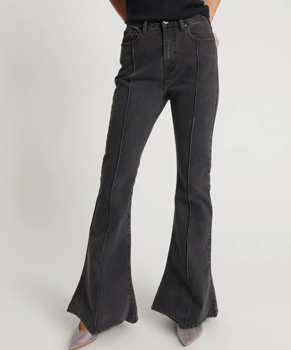 Denim Jeans|ONE TEASPOON Washed Black High Waist Trumpet Flare Jeans
