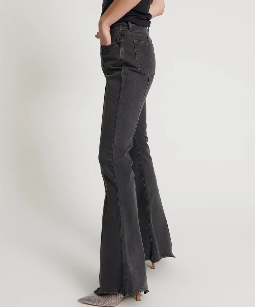 Denim Jeans|ONE TEASPOON Washed Black High Waist Trumpet Flare Jeans