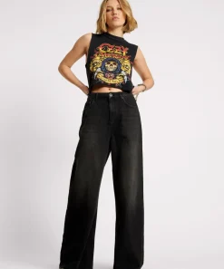 Denim Jeans|ONE TEASPOON Washed Black Love Machines Mid Waist Super Wide Leg Jeans