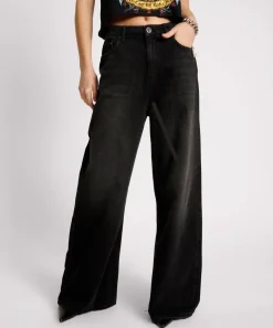 Denim Jeans|ONE TEASPOON Washed Black Love Machines Mid Waist Super Wide Leg Jeans