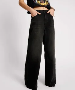 Denim Jeans|ONE TEASPOON Washed Black Love Machines Mid Waist Super Wide Leg Jeans
