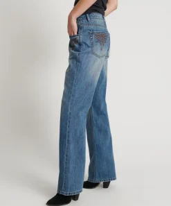 Denim Jeans|ONE TEASPOON Westland Blue Motif Charlie Slim High Waist Bootcut Denim Jeans