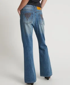 Denim Jeans|ONE TEASPOON Westland Blue Motif Charlie Slim High Waist Bootcut Denim Jeans