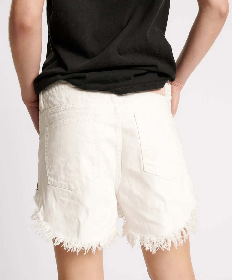 Denim Shorts|ONE TEASPOON White Beauty Outlaws Mid Length Denim Shorts
