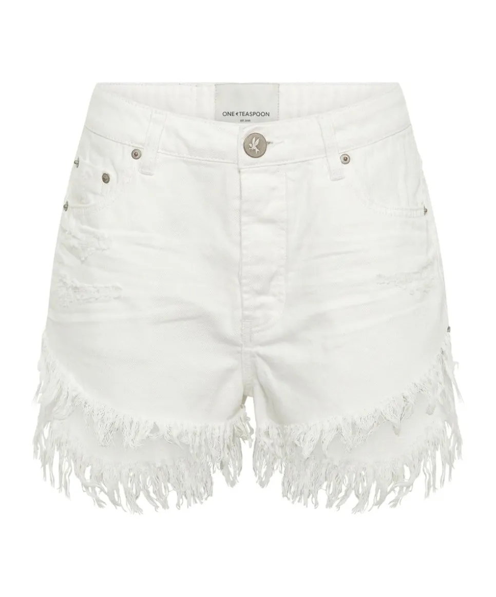 Denim Shorts|ONE TEASPOON White Beauty Outlaws Mid Length Denim Shorts