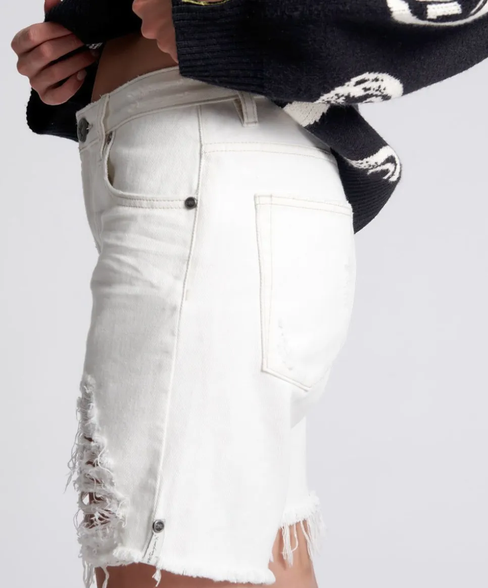 Denim Shorts|ONE TEASPOON White Beauty Stevies Long Length Boyfriend Shorts