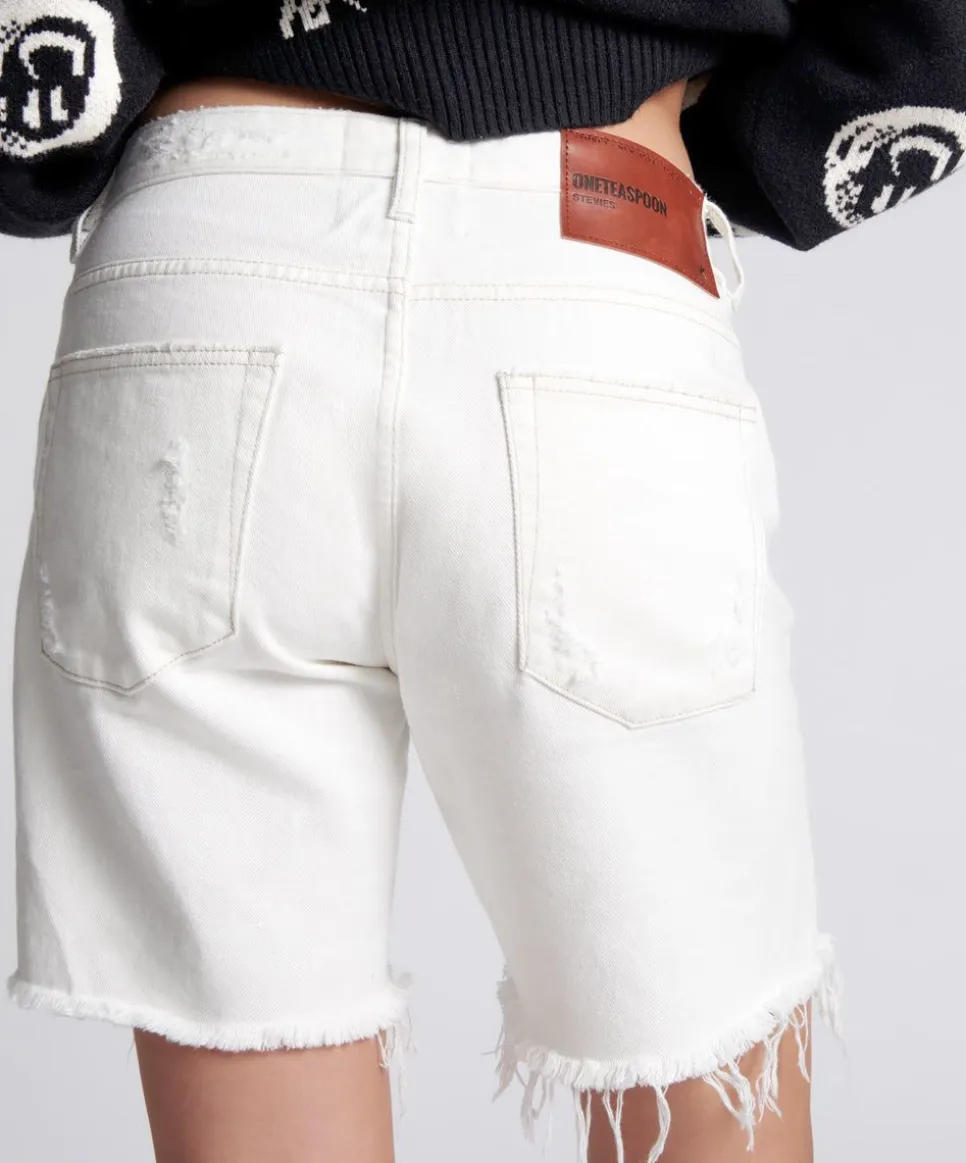 Denim Shorts|ONE TEASPOON White Beauty Stevies Long Length Boyfriend Shorts