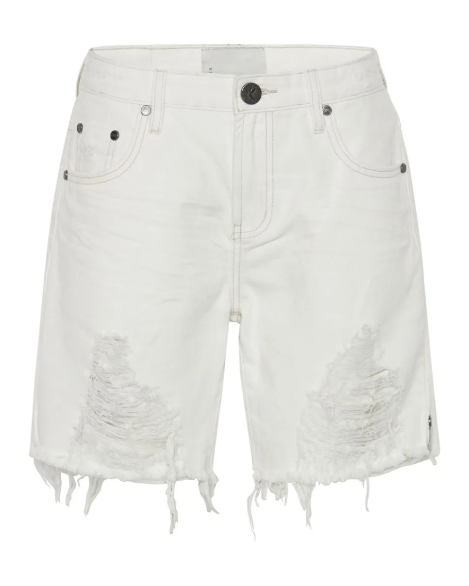 Denim Shorts|ONE TEASPOON White Beauty Stevies Long Length Boyfriend Shorts