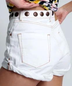 Denim Shorts|ONE TEASPOON White Beauty Studded High Waist Bandits