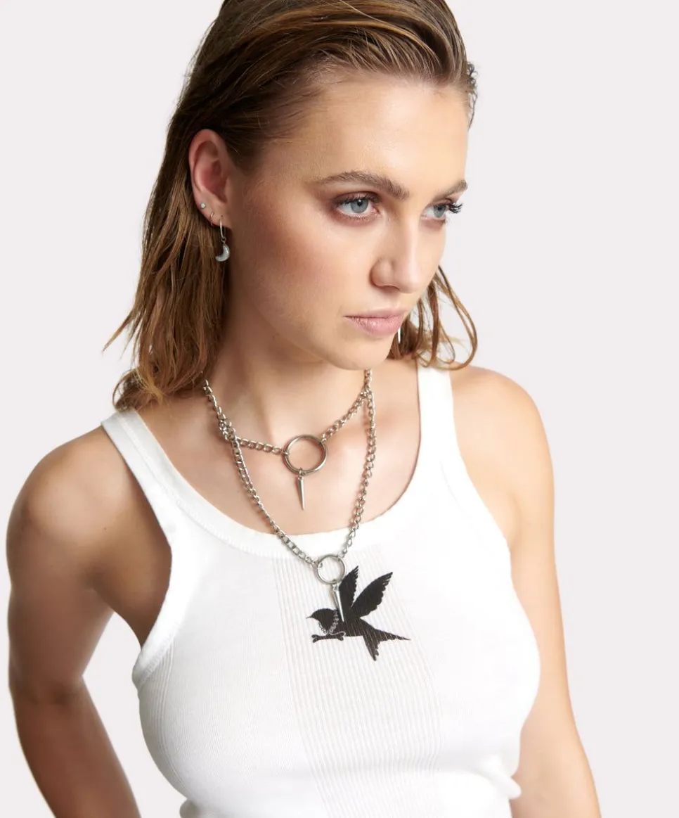 Tees & Tanks|ONE TEASPOON White Bower Bird Rib Singlet