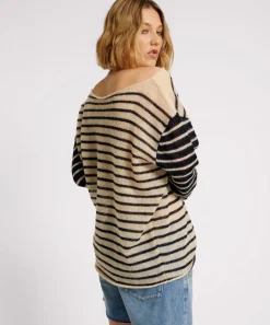 Tops|ONE TEASPOON Wide Neck Striped Mohair Sweater