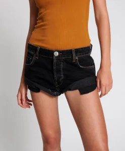 Denim Shorts|ONE TEASPOON Worn Black Bandits Low Waist Denim Shorts
