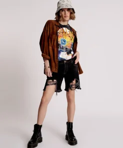 Denim Shorts|ONE TEASPOON Worn Black Stevies Long Length Boyfriend Shorts