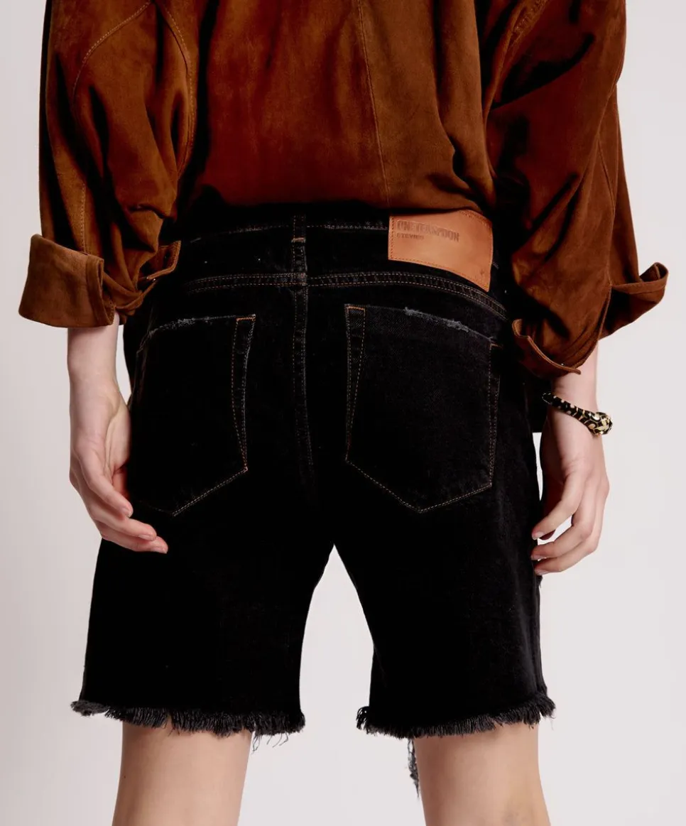 Denim Shorts|ONE TEASPOON Worn Black Stevies Long Length Boyfriend Shorts