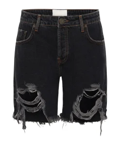 Denim Shorts|ONE TEASPOON Worn Black Stevies Long Length Boyfriend Shorts