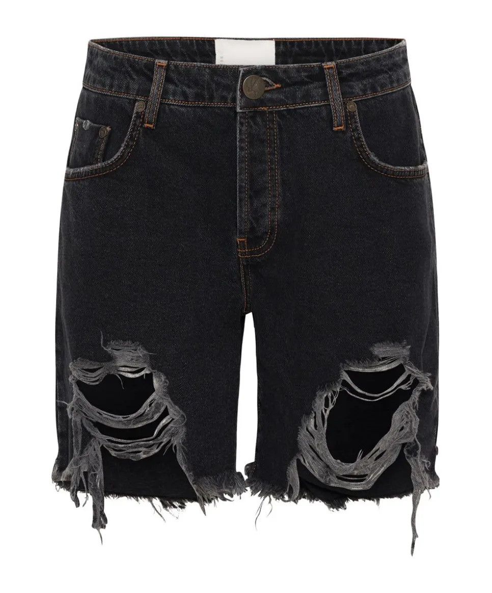 Denim Shorts|ONE TEASPOON Worn Black Stevies Long Length Boyfriend Shorts