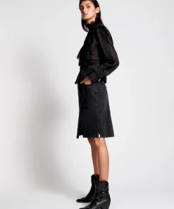 Denim Skirts|ONE TEASPOON Worn Black Trucker Mid Waist Long Length Skirt