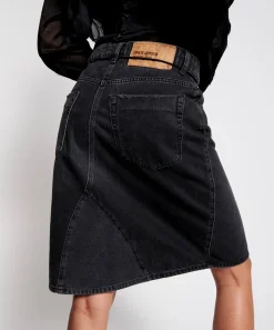 Denim Skirts|ONE TEASPOON Worn Black Trucker Mid Waist Long Length Skirt