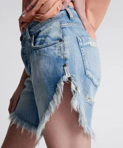 Denim Shorts|ONE TEASPOON Worn Out Hendrixe Frankies Long Length Denim Shorts