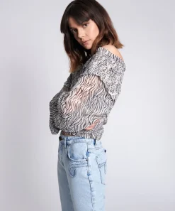 Tops|ONE TEASPOON Zebra Bardot Cross Over Top